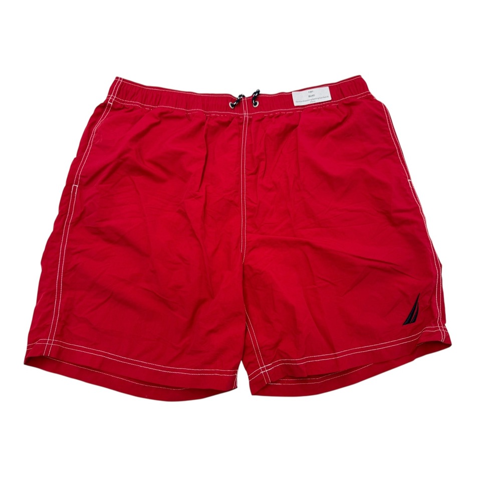Nautica Swim Trunks Mens XL Red Drawstring Contrast‎ Stitch Bathing Suit